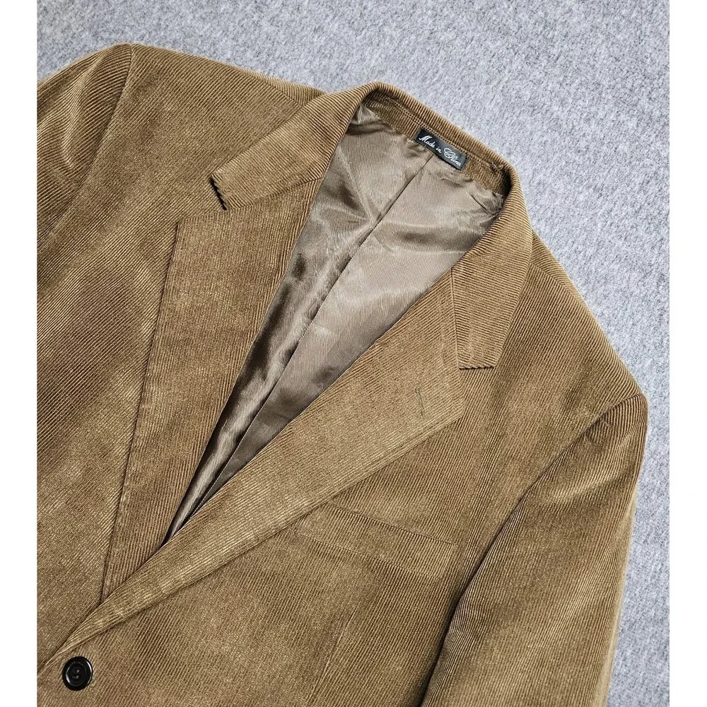 Alan Flusser Men's 100% Cotton Corduroy 2-Button Blazer Jacket Khaki/Tan • 44R